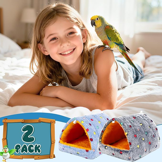 2 Pack Bird Nest House, Hanging Hammock Fluffy Parrots Bird Bed for Cage Bird Plush Nest Toy for Parrot Macaw Budgies Eclectus Parakeet Cockatiels Cockatoo Lovebird