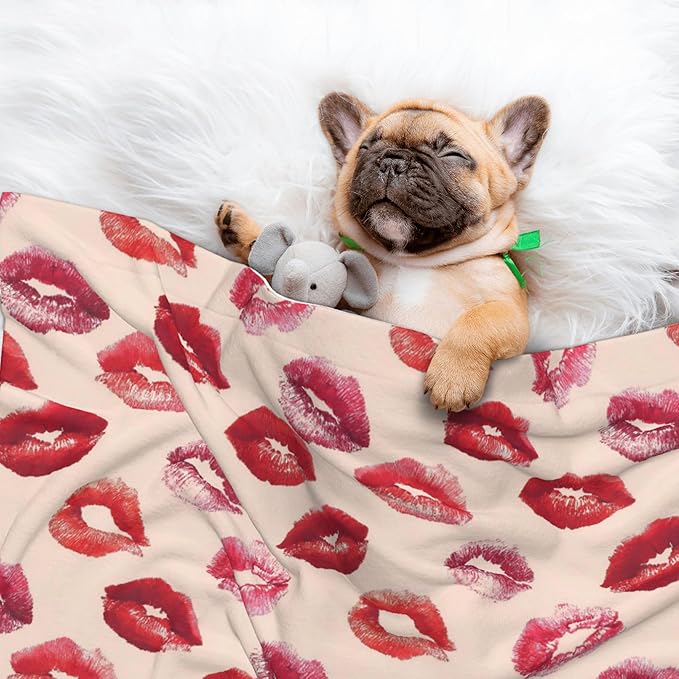 Waterproof Dog Blanket Soft Pet Blanket for Puppy Cat, Fleece Cat Throw Blankets for Furniture Bed Couch Sofa Reversible - Lips Kiss 2