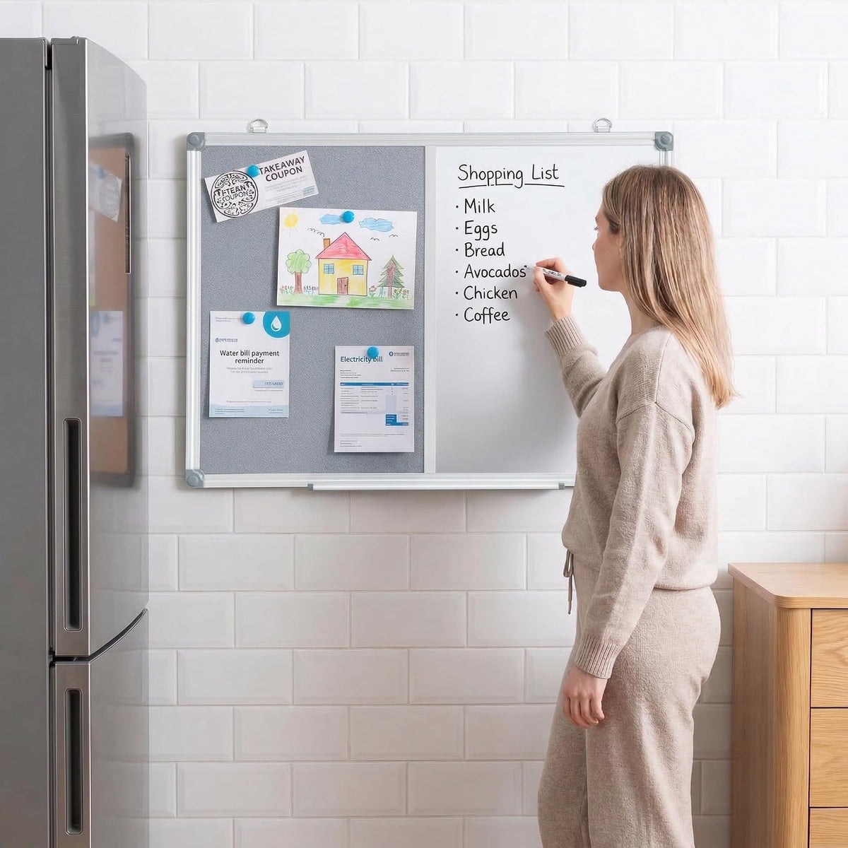 Bulletin Board Whiteboard Combo, 24" x 18" Fabric Magnetic Dry Erase Board