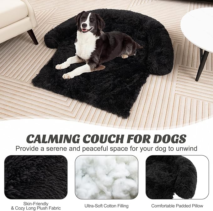 Giantex Calming Dog Bed - Fluffy Plush Pet Bed for Couch, Removable Washable Cover, Soft Neck Bolster, Dog Sofa Bed Furniture Protector Mats for Dogs Cats (Dark Gray, Medium - 44'' x 40'' x 7'')