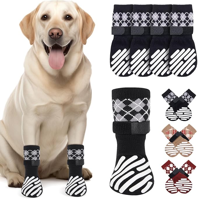 LOOBANI Dog Socks to Prevent Licking Paws - Dog Socks for Hardwood Floors Anti Slip for Traction Control - Dog Grippy Socks for Senior Dog Small Medium Large Dogs on Tile Floors, Black XXL