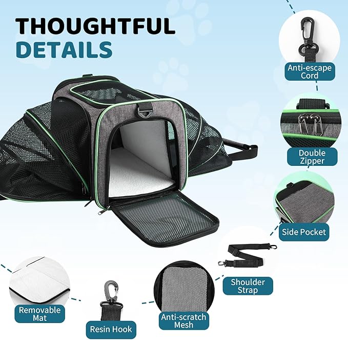 Airline Approved Pet Carrier for Cat - 17 * 11 * 11 Expandable Soft Side Pet Carrier, Collapsible Pet Travel Bag Carrier with Foldable Pet Bowl for Cat Small Animals Under 14LB