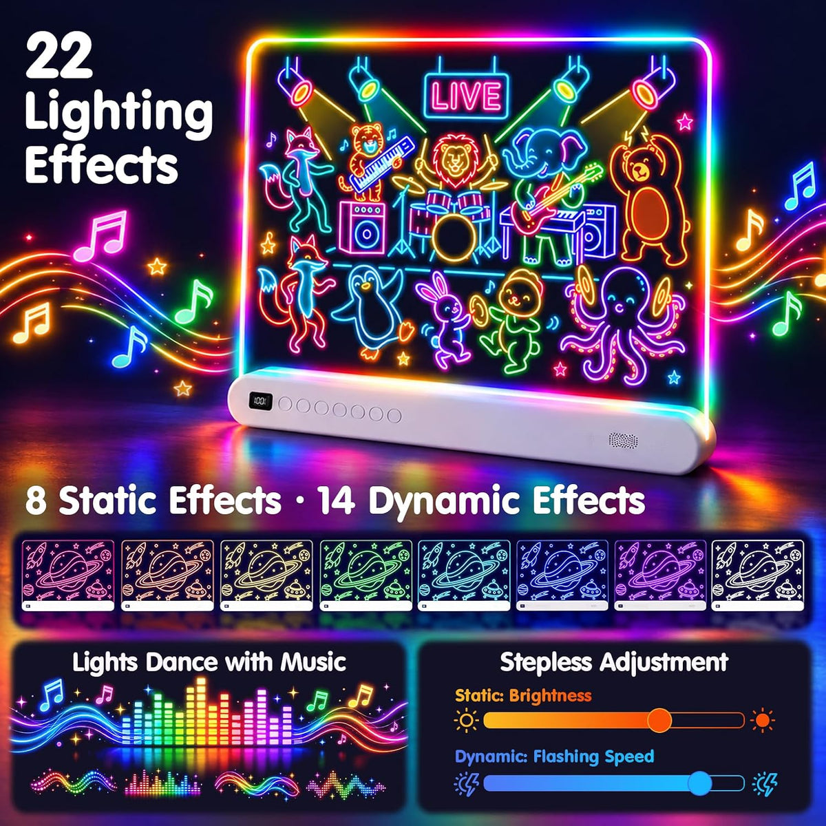 hahaland LED Drawing Board with 22 Light Effects, 16"