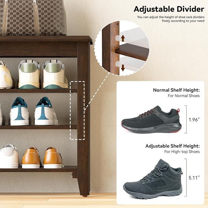 Shoe Bench Storage Rubberwood, Entryway Bench
