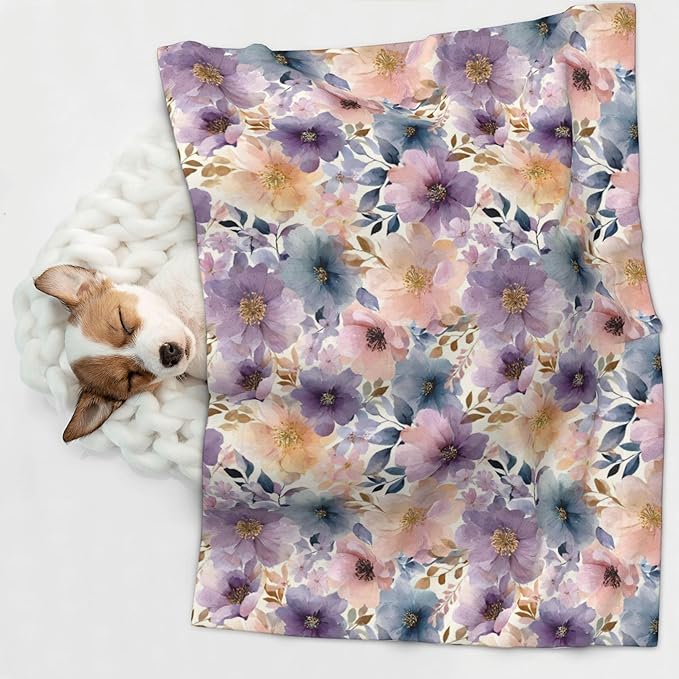 Waterproof Dog Blanket Soft Pet Blanket for Puppy Cat, Fleece Cat Throw Blankets for Furniture Bed Couch Sofa Reversible - Vintage Floral 1