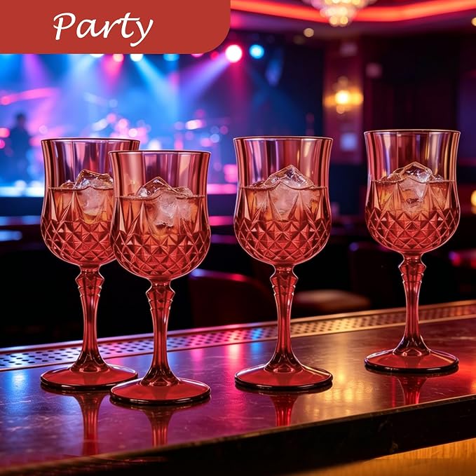 24Pack Plastic Wine Glasses, 7oz Vintage Goblets