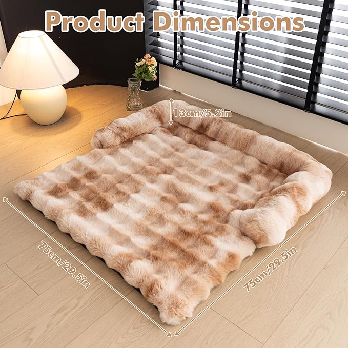 LiveGo Fuzzy Pet Couch Covers for Sofa, Dog Couch Cover Fuzzy Sofa Cover Cream Square Plaid Dog Bed Plush Dog Mat for Furniture Protector for Large Medium Dogs and Cats