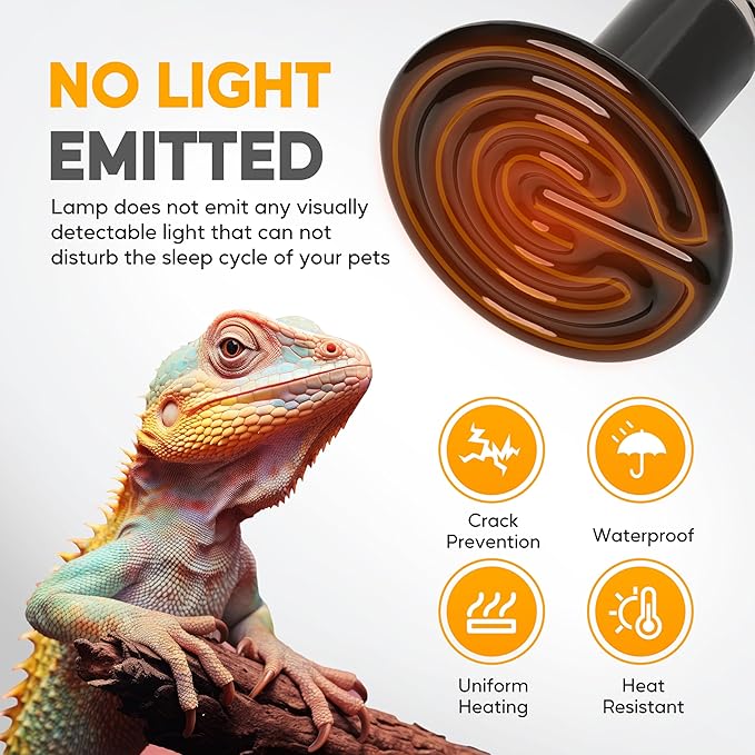 HealSmart 100W Reptile Heat Lamp Ceramic Heat Emitter, No Light Emitting Heat Bulbs, Suitable for Snake/Lizard/Spider, Plant Growth and Incubating Chicken, 2-Pack