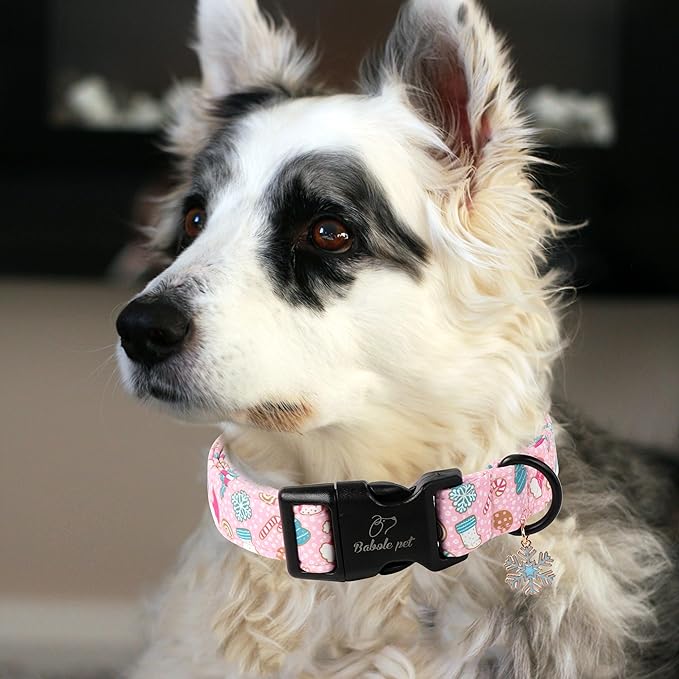 Christmas Dog Collar for Puppy Small Dogs - Cute Snowflake Print Pink Christmas Collars for Dogs, Soft Adjustable Winter Holiday Dog Collars with Quick Release Buckle XS