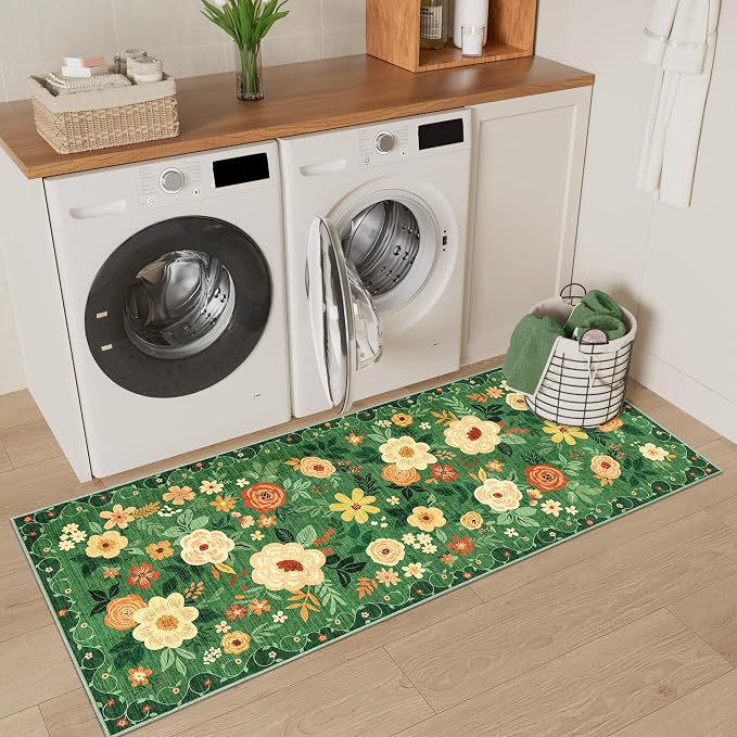 DUKINO 2x5 Runner Rug for Hallway, Washable Kitchen Floral Runner Rug