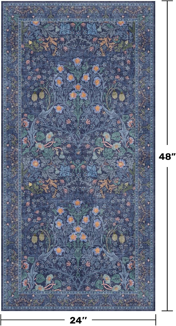 Dark Blue Washable 2x4 Entry Rug