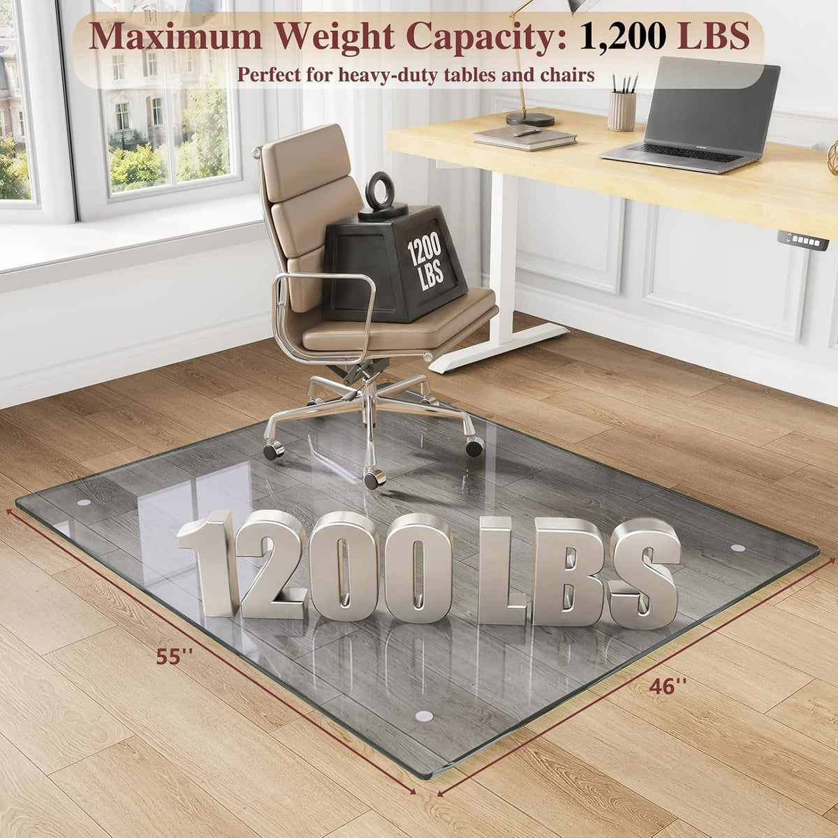 Tempered Glass Chair Mat for Carpet, 46"x55" Grey Floor Mat
