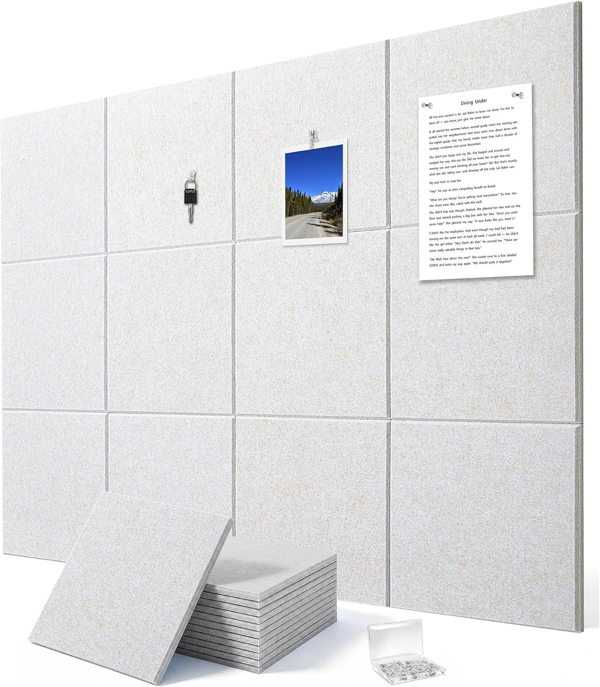 Felt Wall Tiles Bulletin Board Large Cork Board Alternative 12 Pack 11.81”x11.81”x0.47” Felt Pin Board Tack Board with Safe Removable Adhesive Tabs for Home Office School 48x36(Light Camel)