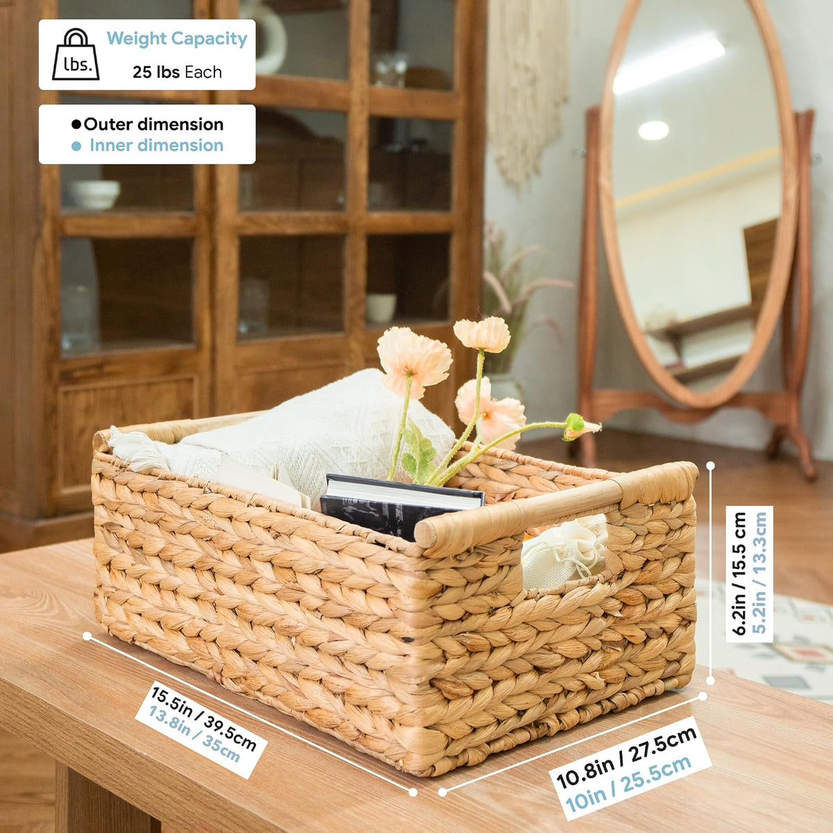 VATIMA Hyacinth Large Wicker Basket 15.5x10.8x6.2"