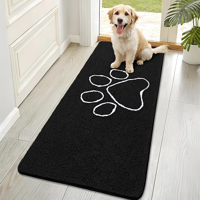 OLANLY Dog Door Mat for Muddy Paws 70x32, Paw Print Design, Absorbs Moisture