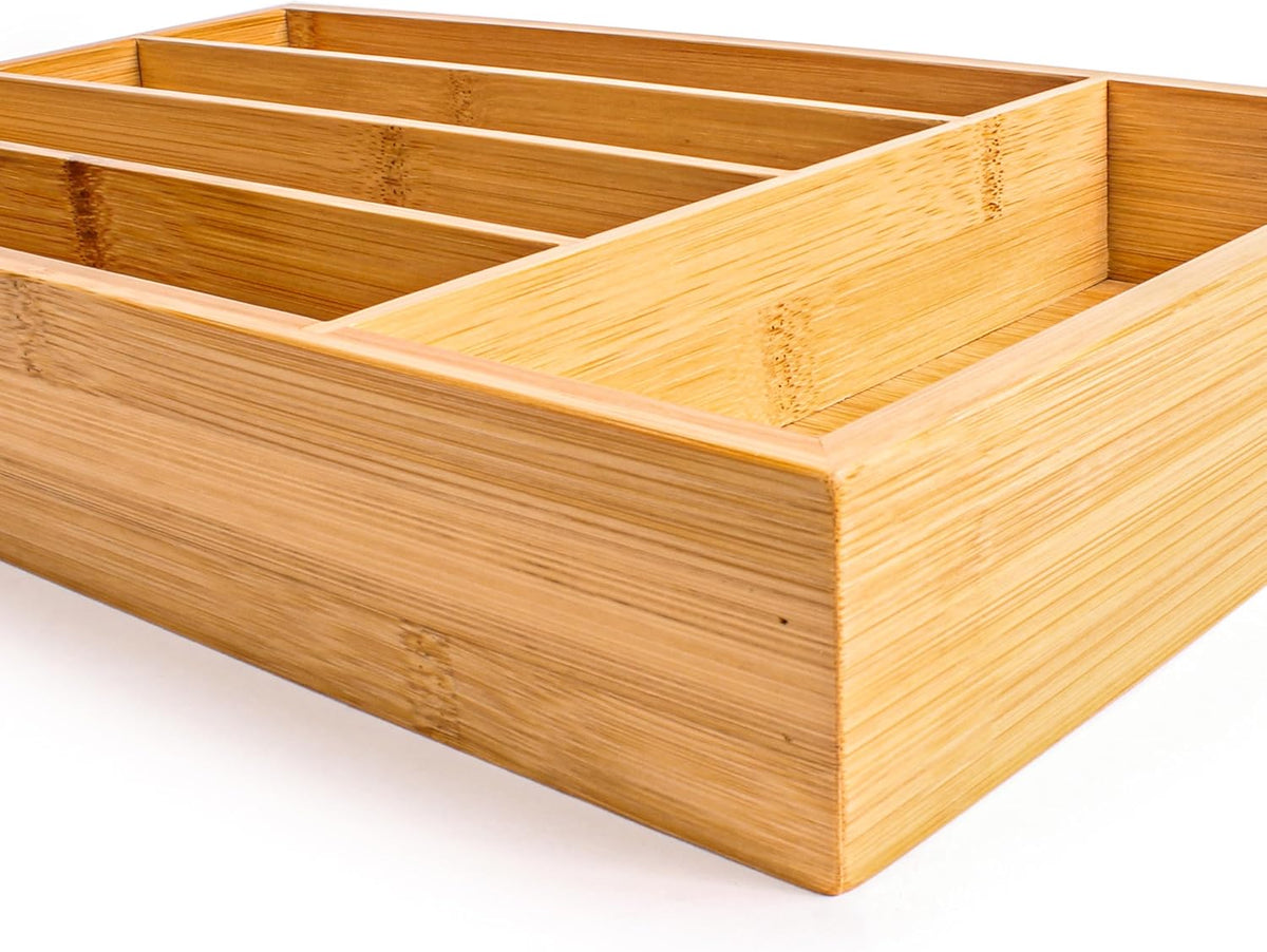 Berghoff Bamboo Kitchen Drawer Organizer, 5 Slot, 13.5"x8.25" Flatware Tray