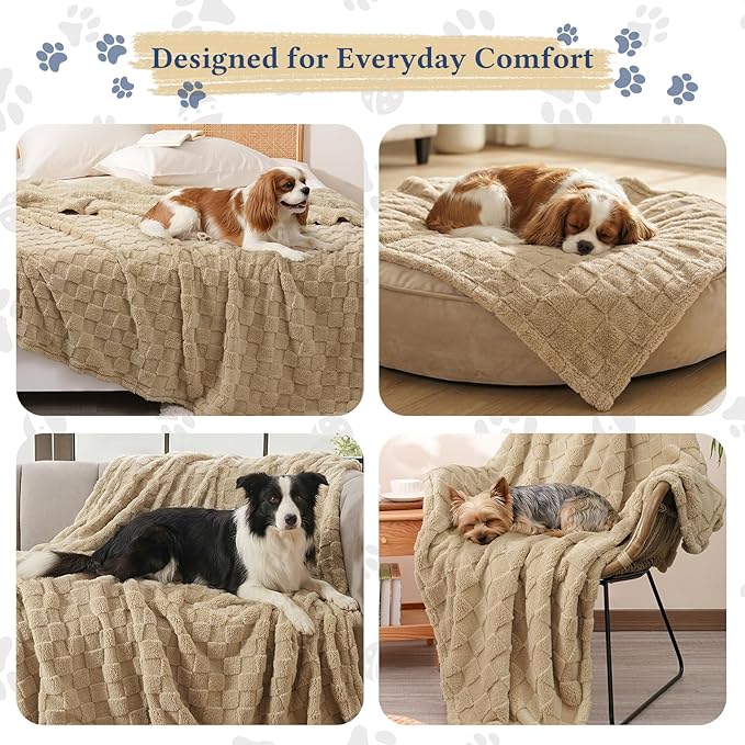 David's Home Large Dog Blankets Washable Pet Bed Cover, Soft Fluffy Fuzzy Cat Puppy Blanket with Premium 300GSM Fleece for Pet Kitten Doggy, Pale Khaki, 50x60IN