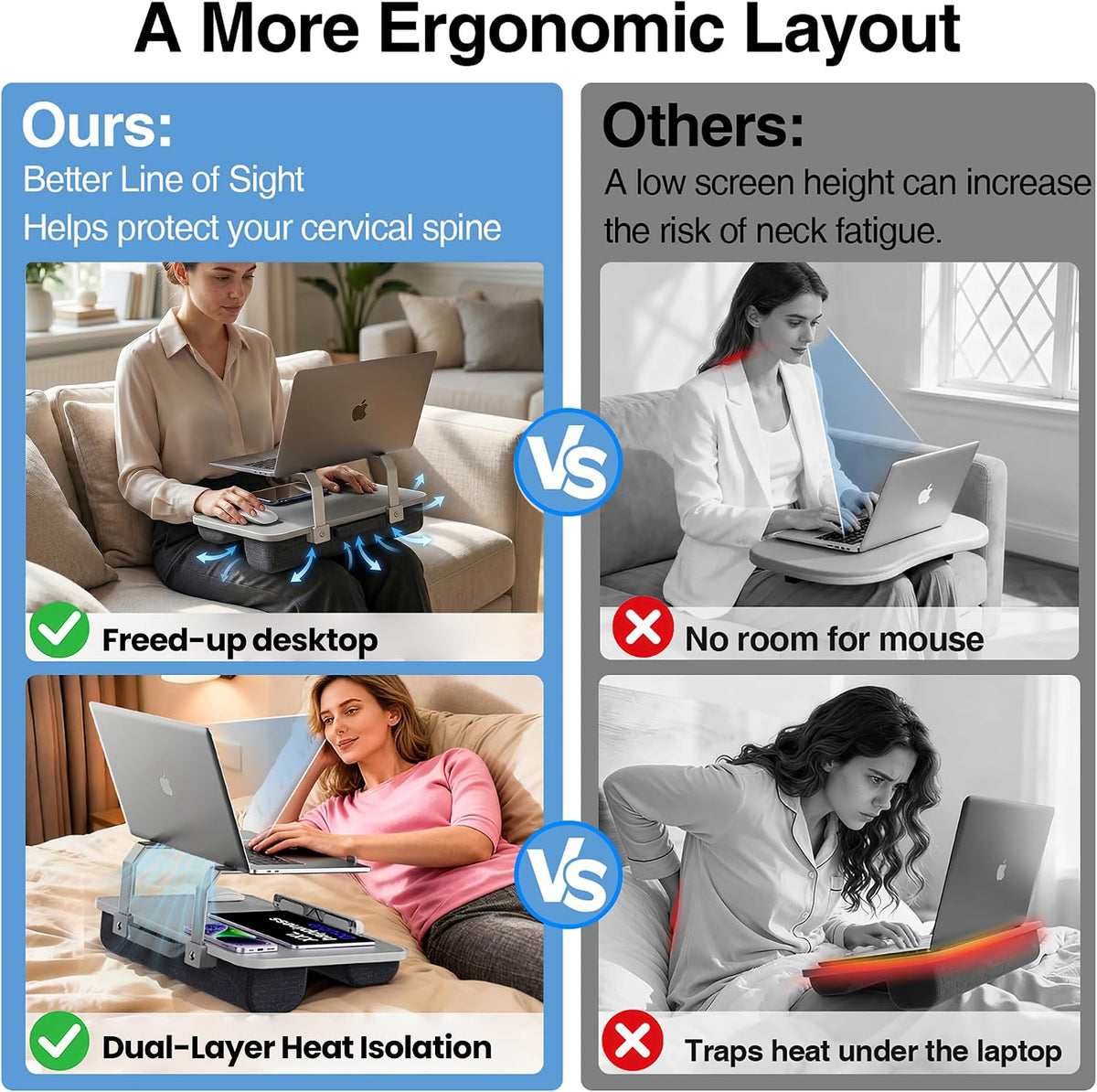 Laptop Lap Desk with Cushion, Laptop Stand for Bed with Pillow