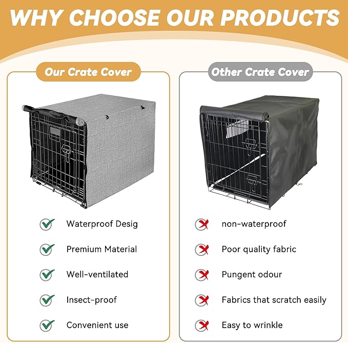 Dog Crate Cover - Double Door Waterproof Pet Kennel Cover, Durable 600D Polyester Protective Cage Cover for 30 Inch Dog Crate - Grey