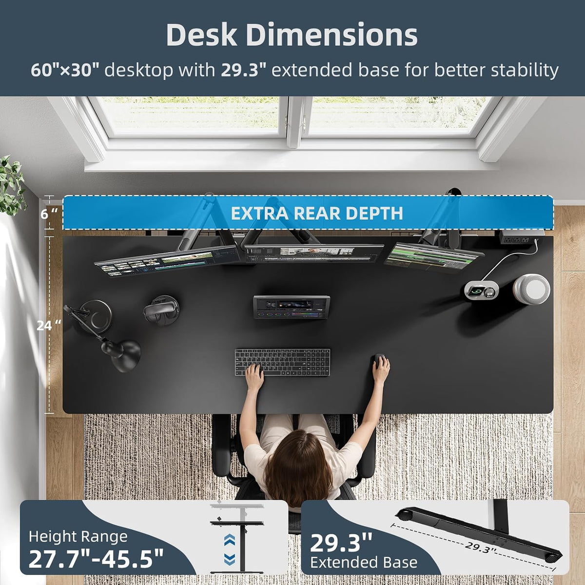 60 x 30 Inch Electric Standing Desk with Flip-Top Cable Management