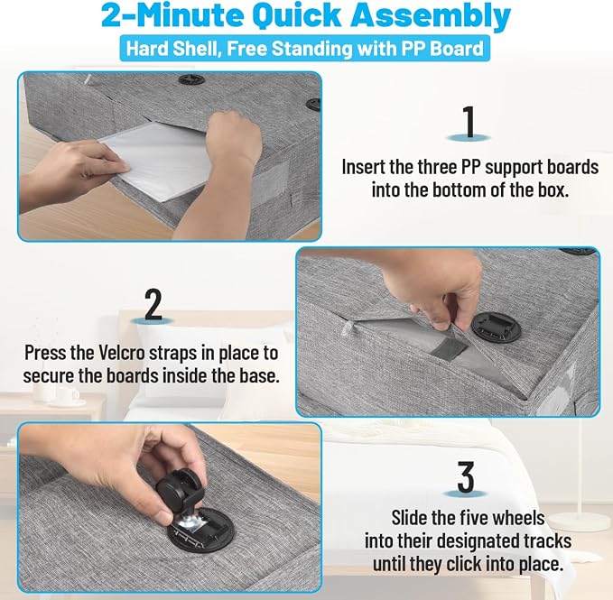 Under Bed Storage with Wheels, Quick Assembly Underbed Shoe Storage Containers
