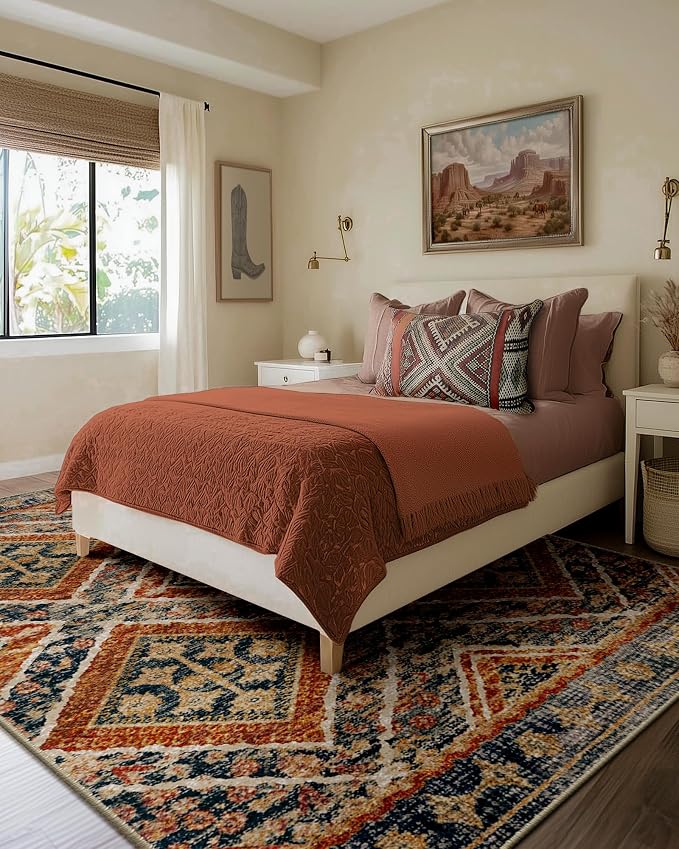 BESTSWEETIE Area Rug 5x7 Machine Washable Non-Slip Low Pile Print Pattern