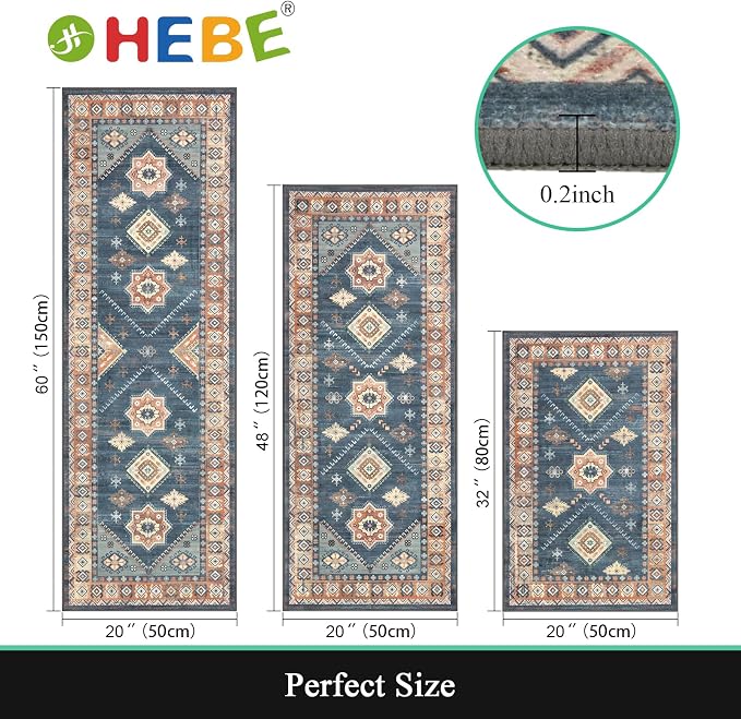 HEBE Boho Kitchen Rug Sets 3 Piece