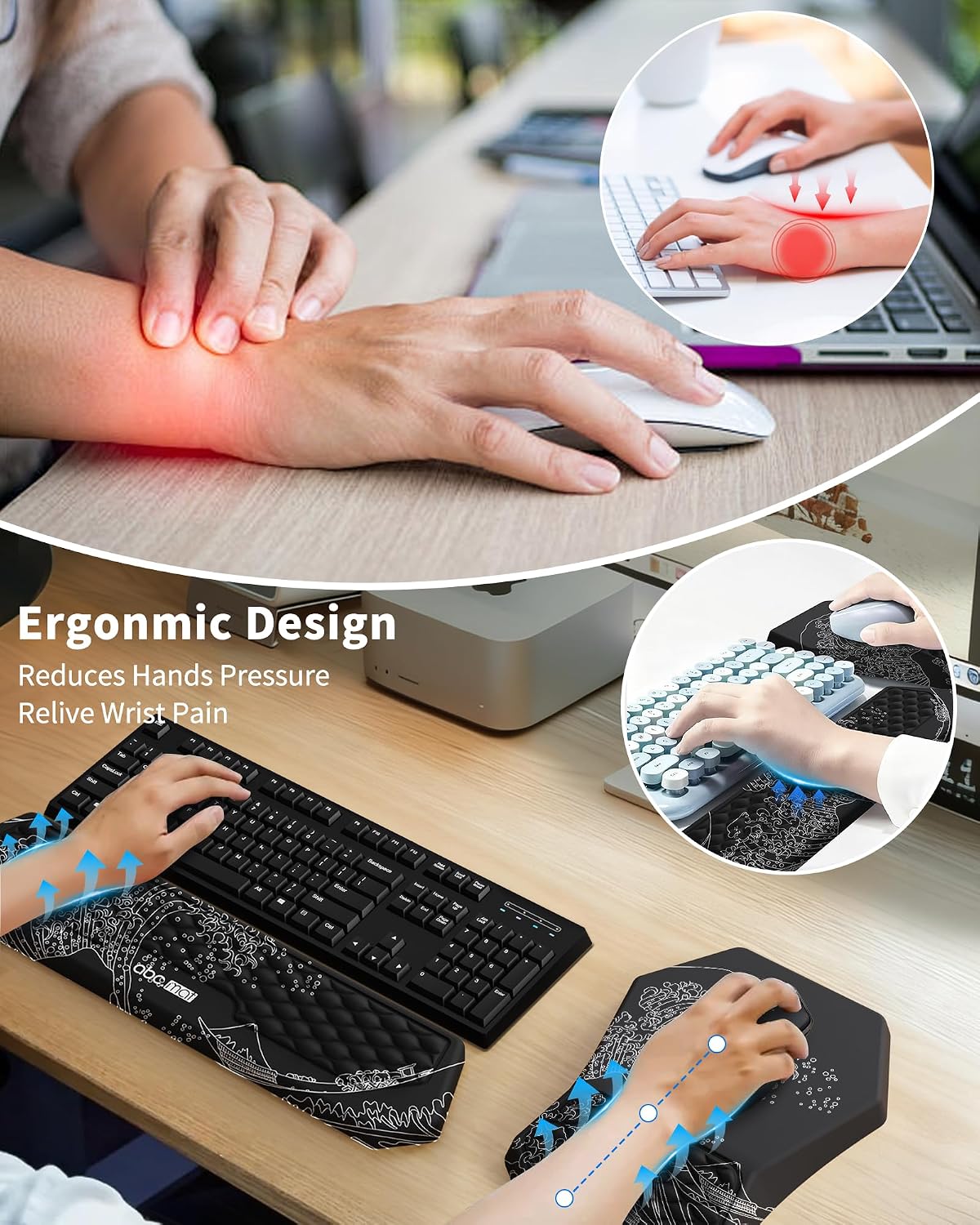 Ergonomic Mouse Pad with Wrist Rest & Keyboard Wrist Rest Support Set