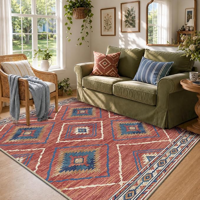BESTSWEETIE Area Rug 6x9 Rug Machine Washable Non-Slip Low Pile Print Pattern