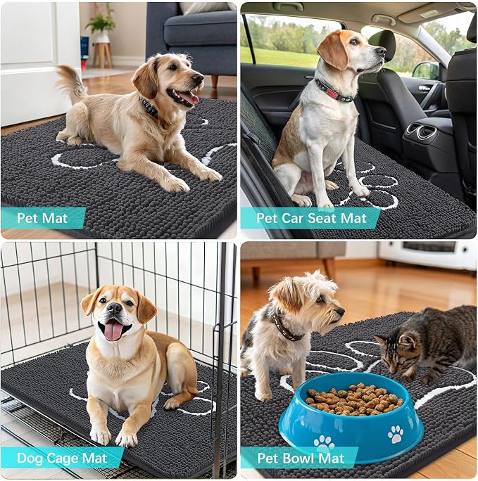 OLANLY Dog Door Mat for Muddy Paws 70x24, Paw Print Design, Absorbs Moisture