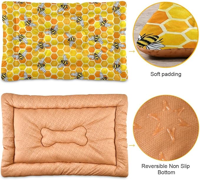 Honeycomb Bees Pet Bed Cute Dog Bed Mat Absorbing Non Slip Pad Pet Sleeping Mat for Small, Medium, and Large Dogs Puppy Cat 24 in x 18 in