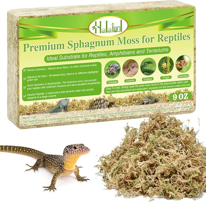 Halatool 9OZ Natural Sphagnum Moss for Reptiles Premium Reptile Moss Ideal Terrarium Moss for Box Turtles Hermit Crabs Leopard Gecko Snakes and Hamsters Enclosure