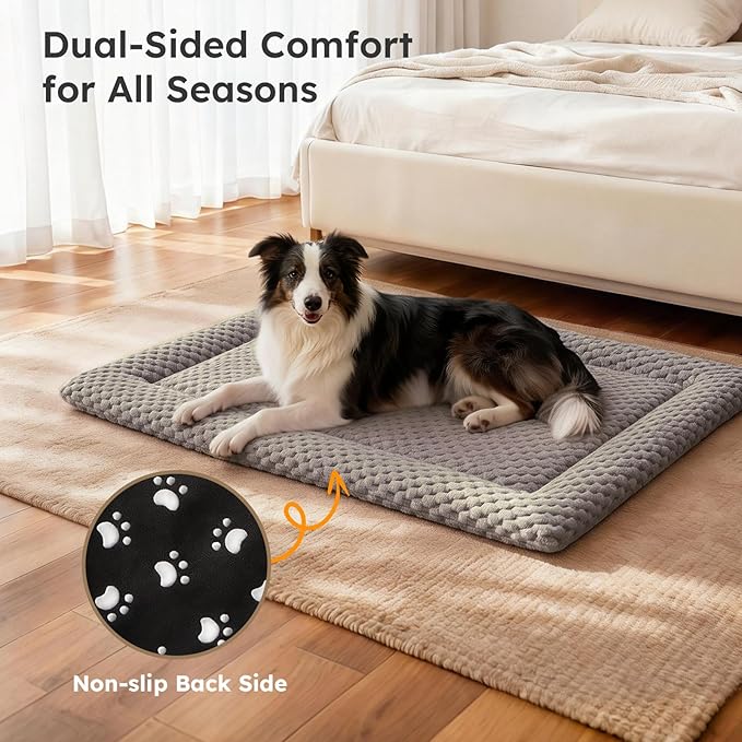 Dog Bed Mat, Dual-Sided Dog Crate Bed Mat - Ultra Soft & Machine Washable Kennel Pad for Small Dogs, All-Season Comfort Pet Bed for Crates, Travel, and Home, Light Brown, 24 x 16 Inch