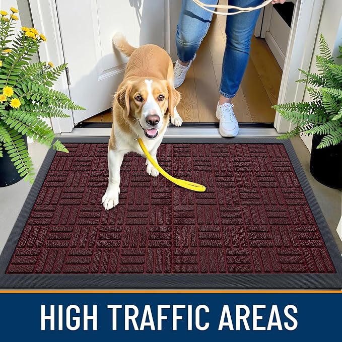 OLANLY Front Door Mat Outside Entrance 47x17, Heavy Duty Sturdy Natural Rubber