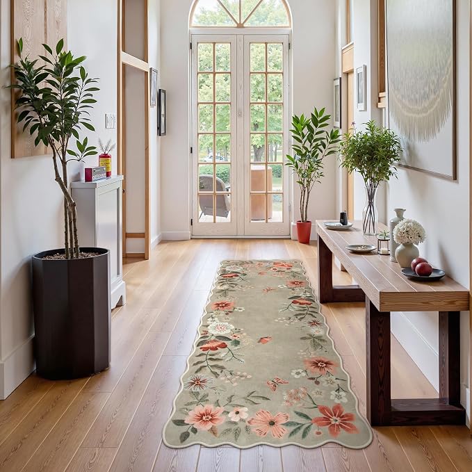 Lahome Floral Kitchen Runner, 2x5 Soft Washable Runner Rug Non Slip, Ultra-Thin