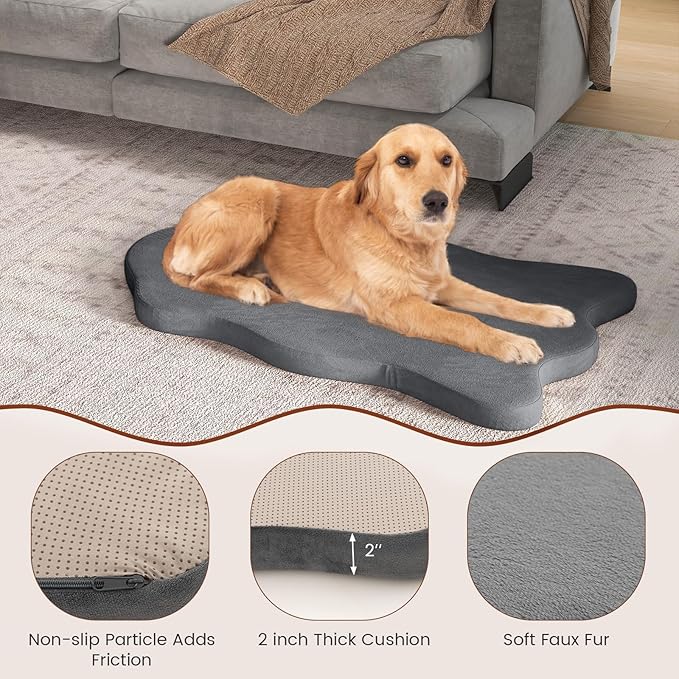 Giantex Memory Foam Dog Bed with Removable Washable Cover, Non-Slip Bottom, Egg Crate Foam Pet Sleeping Mat for Large Medium Dogs, 43 x 26 inch, Orthopedic Dog Bed Indoor Outdoor (Gray)
