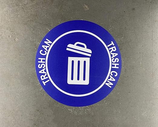"Trash Can" Durable Laminated Vinyl Floor Sign- Sign by Graphical Warehouse- 5S Safety and Security Signage, Visual Communication Tool (34", Blue/White)