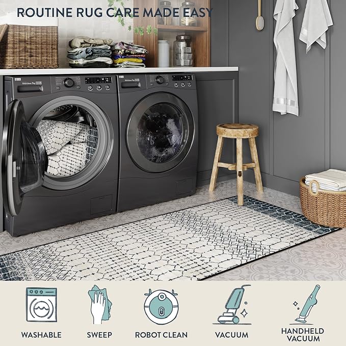 Lahome Moroccan Hallway Runner Rug, Washable Black 2x8 Rug Runner Ultra-Thin