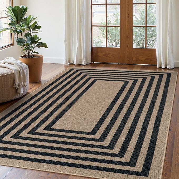 Lahome Enfys Modern Geometric Easy Jute Dining Room Rug, 5x7 Modern Rugs