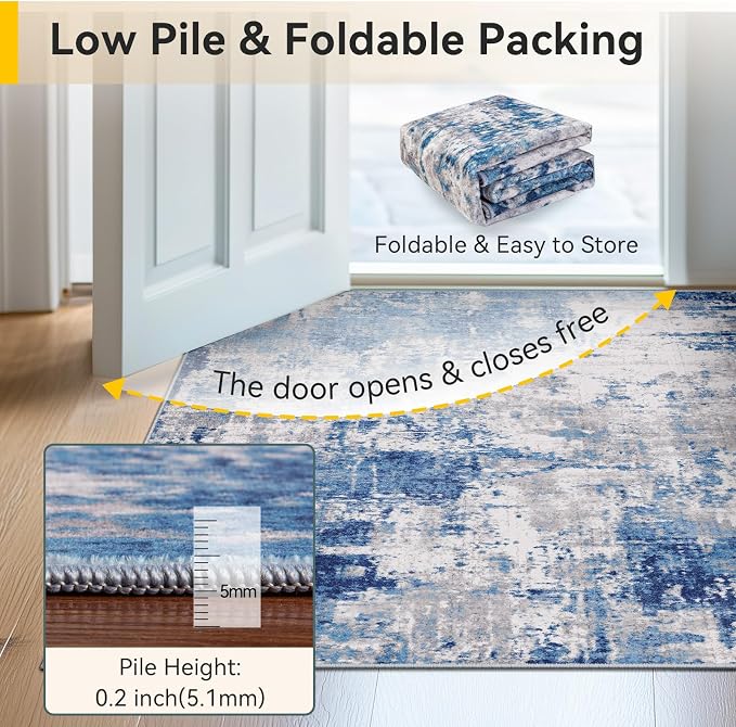 RELEANY Washable Area Rugs 4ft Non-Slip Modern Abstract Soft