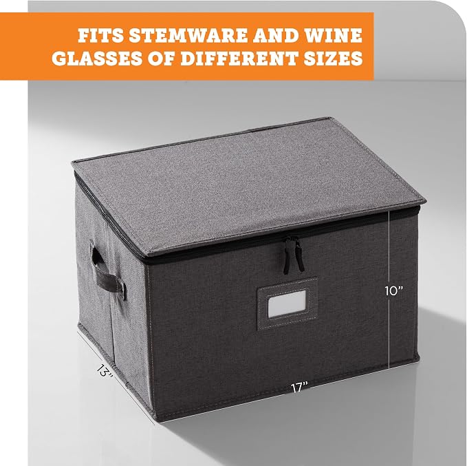 storageLAB Wine Glass Storage Containers, Hard Shell Organizer