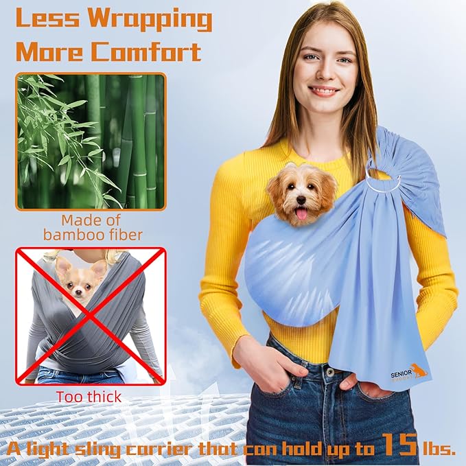 Dog Sling Carrier for Small Dogs,Carrying Wrap Anti-Anxiety Cat Sling,Adjustable Pet Sling (Light Blue) (Light Blue)