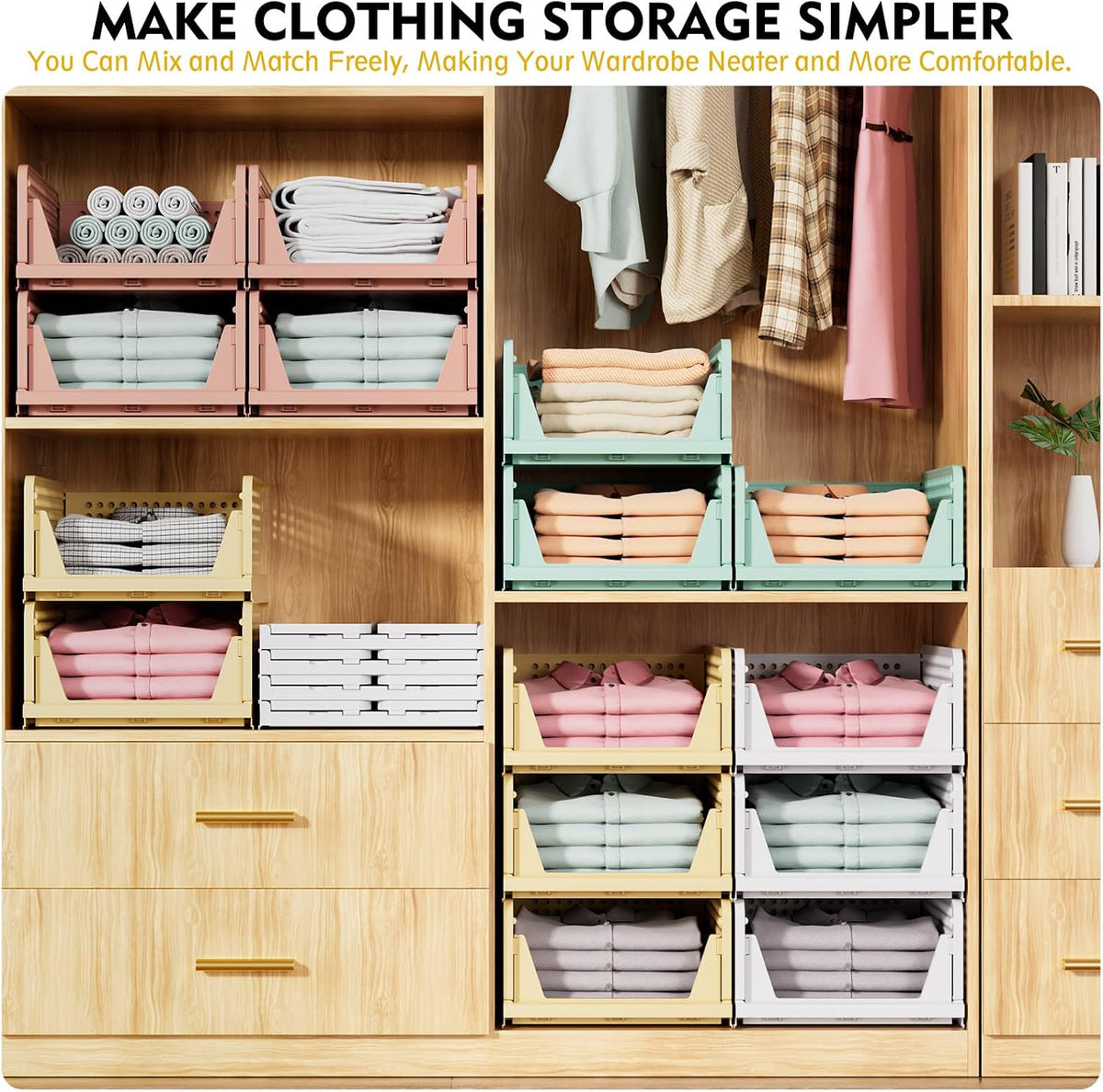 5 Pack Closet Organizer Basket, Closet Organizers and Storage, Yellow