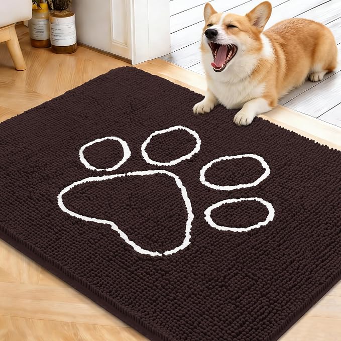OLANLY Dog Door Mat for Muddy Paws 40x32, Paw Print Design, Absorbs Moisture