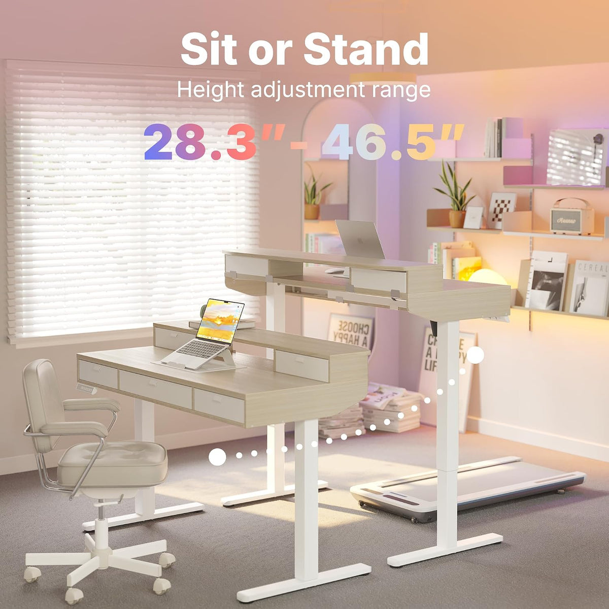 HUANUO 40 x 24 Inch Electric Standing Desk with 4 Drawers, Natural