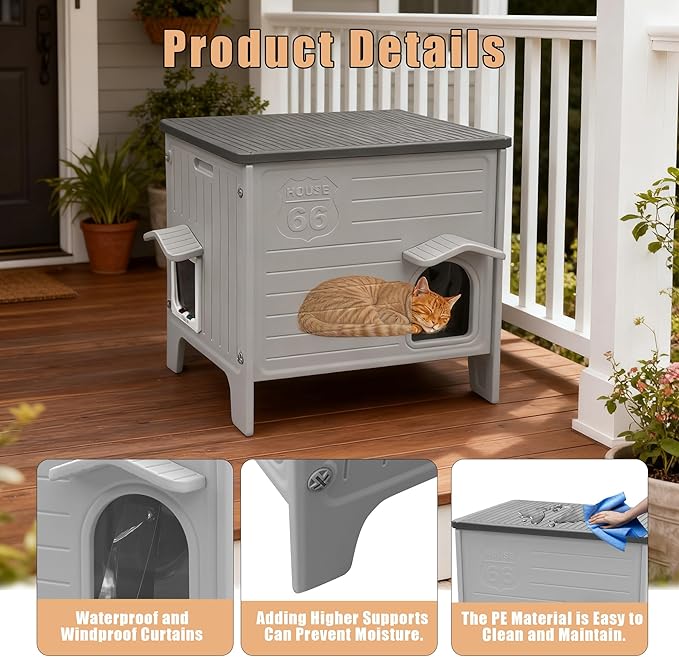 Outdoor Cat House with Insulated Liner, Plastic Cat House Weatherproof Cat Shelter,Easy to Assemble(Winter-Ready)