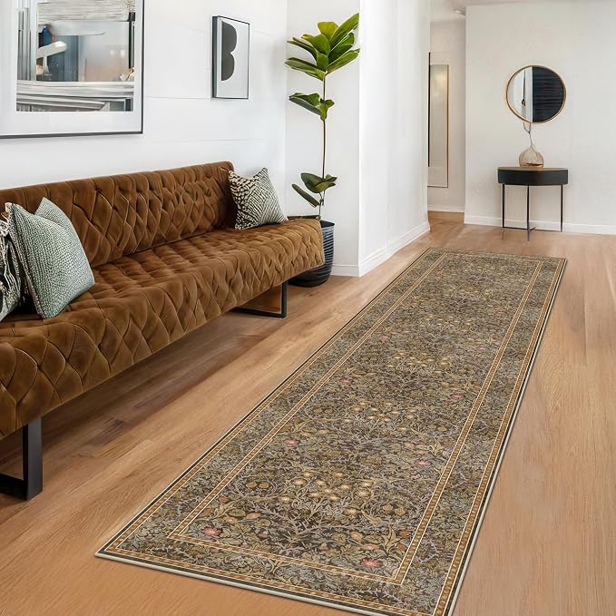 Hazo Haus Non Slip 2x10 Gold Brown Hallway Runner - 10ft Long Runner Rugs