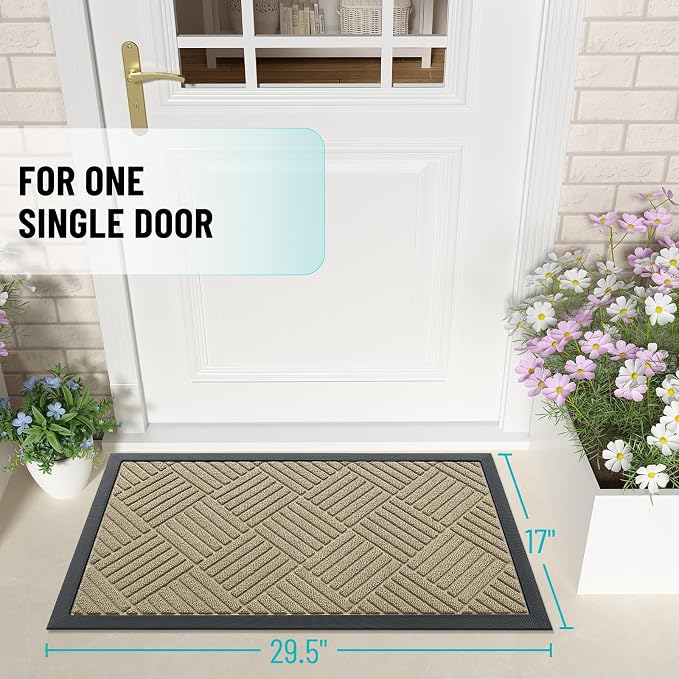 OLANLY Front Door Mat Outside Entrance 29.5x17, Heavy Duty Sturdy Natural