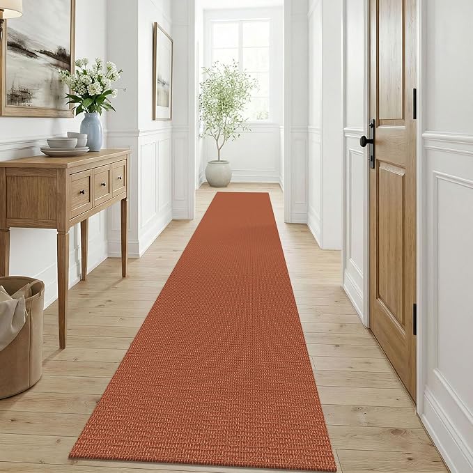 KOZYFLY Orange Runners for Hallway 3x9, Wide Washable Runner Rug, Woven Non