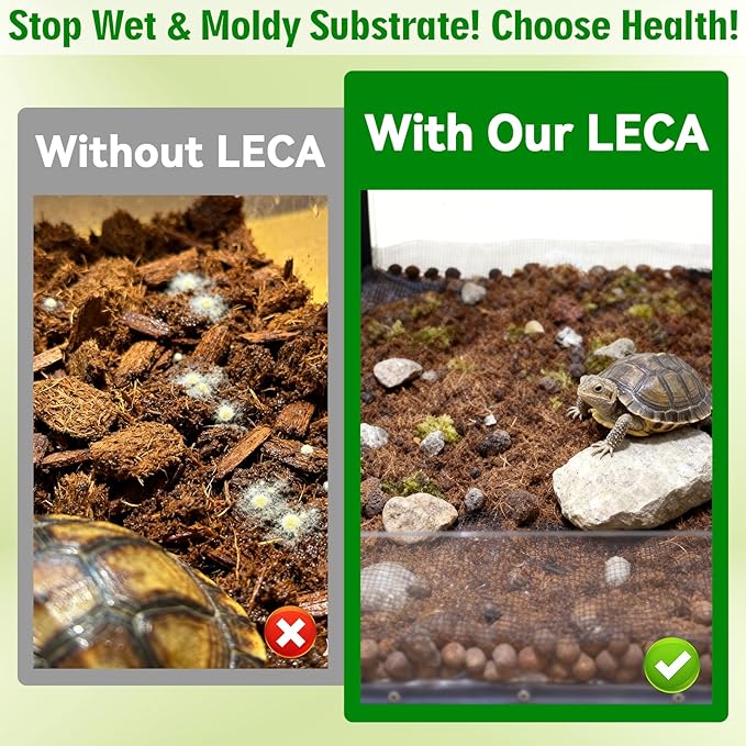 Halatool Reptile Substrate 4QT Leca Balls Terrarium Bedding Organic Hydroton Clay Pebbles Bioactive Drainage Layer for Terrariums & Vivariums Leopard Gecko Tortoise Frog Lizard Ball Python